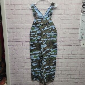 Walls Cowgirl Blue Green Camouflage Overalls Womens L‎ Relaxed Outdoor Ranchwear